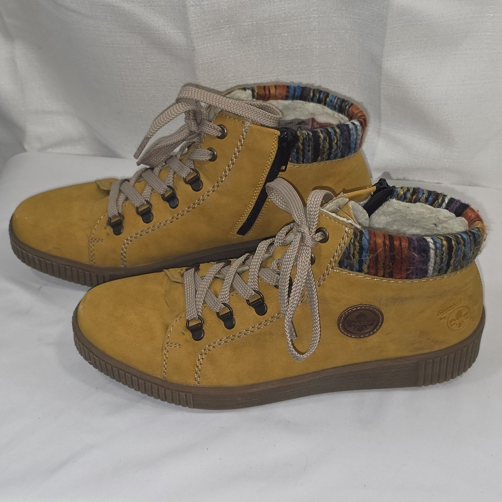 Rieker Gesa M6411-69 Yellow Felt Lined Ankle Boots Side Zip US Womens 10.5 EU 41